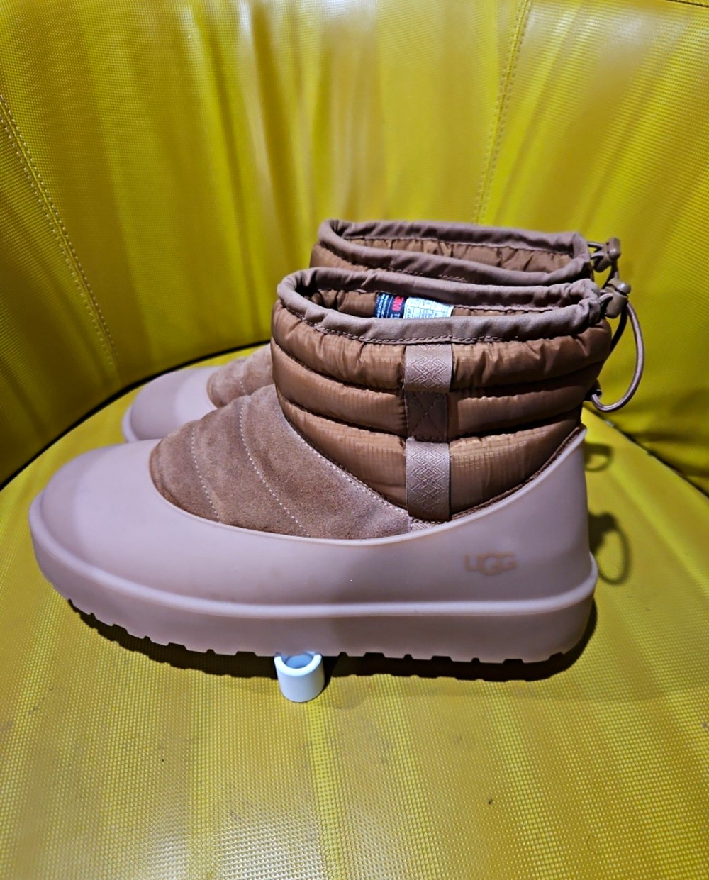 UGG Suede Ankle Bootie Pull-On Rubber Sole Round Toe Logo Brown/Beige 11